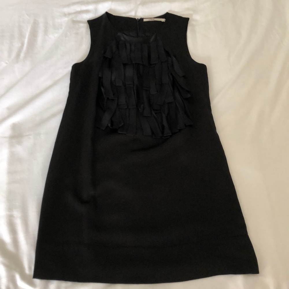 Black fringe silk mini dress